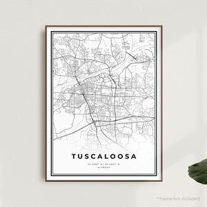 Tuscaloosa Karte Druck, Tuscaloosa Straßenkarte Poster, Alabama, moderne minimalistische Karte, Bürowandkunst, Einweihungsparty Geburtstagsgeschenk | MU313