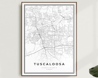 タスカルーサ地図プリント、タスカルーサ市街地図ポスター、アラバマ州、モダンミニマリストマップ、オフィスウォールアート、新築祝い、誕生日プレゼント | MU313