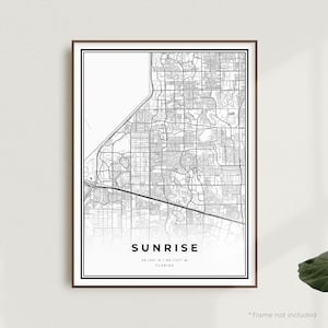 Zonsopgangkaart print, zonsopgang stratenplan poster, Florida, moderne minimalistische kaart, kantoormuurkunst, housewarming verjaardagscadeau | MU342