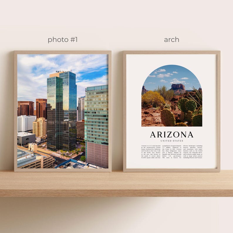 Arizona Wall Art Set of 6, Nature Travel Prints, State Map and ...