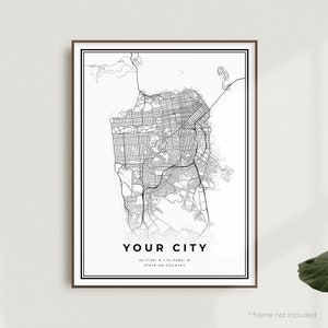 Impression de carte personnalisée, affiche de carte de localisation personnalisée, plan de ville minimaliste moderne, art mural de bureau, cadeau d'anniversaire de pendaison de crémaillère | CU12