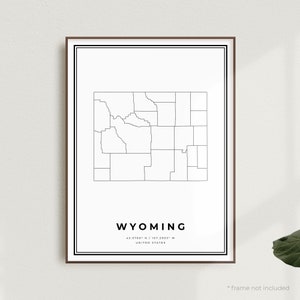 Impression de carte du Wyoming, affiche de plan des rues du Wyoming, États-Unis, carte minimaliste moderne, oeuvre d'art murale de bureau, cadeau d'anniversaire de pendaison de crémaillère | MU560