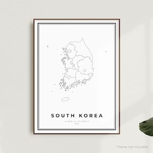 Wydruk mapy Korei Południowej, plakat z mapą ulic Korei Południowej, Azja, nowoczesna minimalistyczna mapa, sztuka ścienna do biura, prezent urodzinowy na parapetówkę | MW576