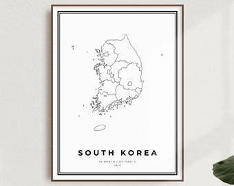 Impresión de mapa de Corea del Sur, póster de mapa callejero de Corea del Sur, Asia, mapa minimalista moderno, arte de pared de oficina, regalo de cumpleaños de inauguración de la casa / MW576