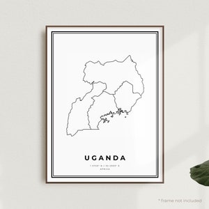 Wydruk mapy Ugandy, plakat z mapą ulic Ugandy, Afryka, nowoczesna minimalistyczna mapa, sztuka ścienna do biura, prezent urodzinowy na parapetówkę | MW540