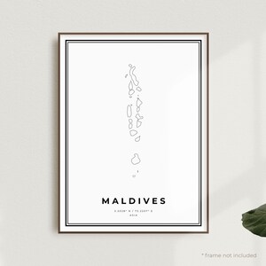 Impression de carte des Maldives, affiche de carte des rues des Maldives, Asie, carte minimaliste moderne, oeuvre d'art murale de bureau, cadeau d'anniversaire de pendaison de crémaillère | MW567