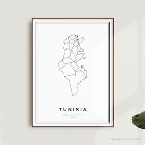Impression de carte de Tunisie, affiche de carte des rues de Tunisie, Afrique, carte minimaliste moderne, art mural de bureau, cadeau d'anniversaire de pendaison de crémaillère | MW539
