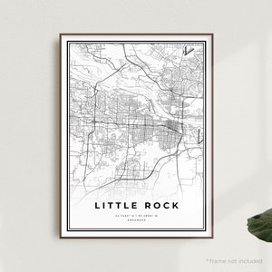 Impression de carte de Little Rock, affiche de plan de rue de Little Rock, Arkansas, carte minimaliste moderne, oeuvre d'art murale de bureau, cadeau d'anniversaire de pendaison de crémaillère | MU118