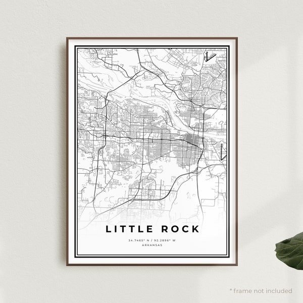 Little Rock Map Print, Little Rock Street Map Poster, Arkansas, Modern Minimalist Map, Office Wall Art, Housewarming Birthday Gift | MU118
