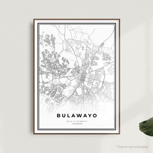 Bulawayo Mapa Wydruk, Bulawayo Mapa Ulic Plakat, Zimbabwe, Nowoczesna Minimalistyczna Mapa, Sztuka Ścienna Do Biura, Prezent Urodzinowy Na Parapetówkę | MW442