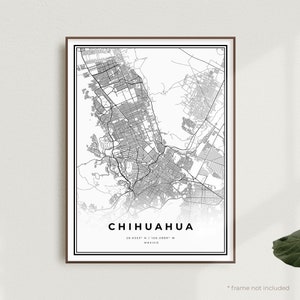 Chihuahua Mapa Wydruk, Chihuahua Mapa Ulic Plakat, Meksyk, Nowoczesna Minimalistyczna Mapa, Sztuka Ścienna Do Biura, Prezent Urodzinowy Na Parapetówkę | MW409
