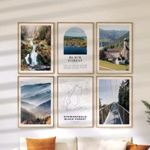 Conjunto de 6 láminas decorativas de la Selva Negra de Schwarzwald, láminas de viaje de Alemania, mapa de la ciudad y colección de pósteres fotográficos.