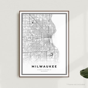 Milwaukee Mapa Wydruk, Milwaukee Mapa Ulic Plakat, Wisconsin, Nowoczesna Minimalistyczna Mapa, Sztuka Ścienna Do Biura, Prezent Urodzinowy Na Parapetówkę | MU31