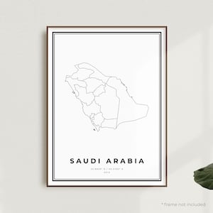 Mapa Arabii Saudyjskiej Wydruk, Mapa ulic Arabii Saudyjskiej Plakat, Azja, Nowoczesna minimalistyczna mapa, Sztuka ścienna do biura, Prezent urodzinowy na parapetówkę | MW574