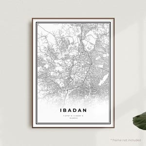 Wydruk mapy Ibadanu, plakat z mapą ulic Ibadanu, Nigeria, nowoczesna minimalistyczna mapa, sztuka ścienna do biura, prezent urodzinowy na parapetówkę | MW335