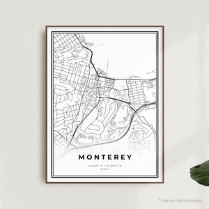 Stampa mappa di Monterey, poster mappa stradale di Monterey, Hawaii, mappa minimalista moderna, arte murale per ufficio, regalo di compleanno per inaugurazione della casa / MU516