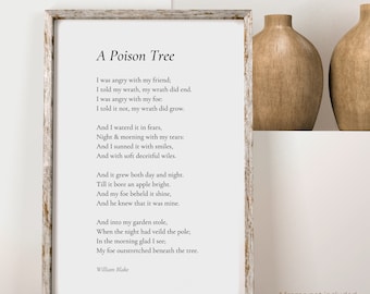A Poison Tree by William Blake Poem Print - Poetry Print Gift, Literaty Poster, Poem Wall Art, Poem Poster, Home Decor Print | PE54