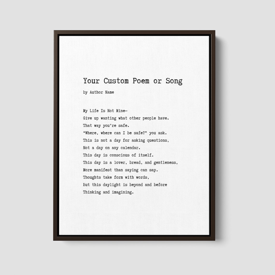 Custom Poem Print Framed Framed Premium Gallery Wrap Canvas - Etsy
