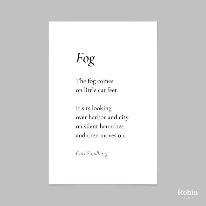Fog by Carl Sandburg Poem Print - Poetry Print Gift, Literaty Poster, Poem Wall Art, Poem Poster, Home Decor Print | PE77 image 2