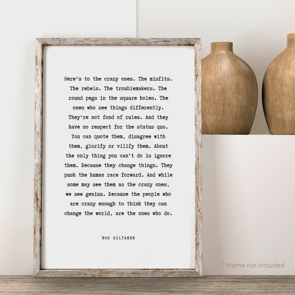 Rob Siltanen Voici aux fous Citation Imprimer - Livre Citation Imprimer Cadeau, Imprimé littéraire, Inspirational Wall Art, Home Decor Poster | BK28