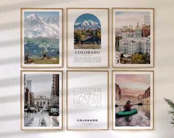 Colorado Wall Art Set of 6, Nature Travel Prints, State Map and Landscape Poster Collection