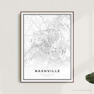 Impression de carte de Nashville, affiche de plan des rues de Nashville, Tennessee, carte minimaliste moderne, oeuvre d'art murale de bureau, cadeau d'anniversaire de pendaison de crémaillère | MU25