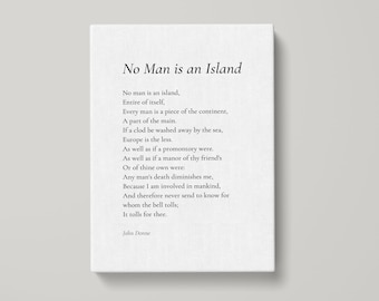 John Donne No Man is an Island Poem Canvas Print - Poetry Print Gift, Canvas Print, Poem Wall Art, Poem Poster, Home Decor Print | MQ125
