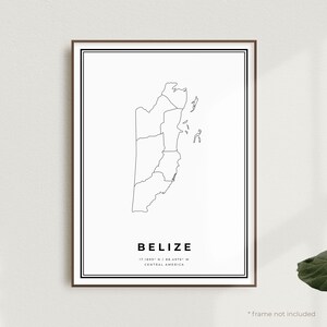 Impresión de mapa de Belice, póster de mapa de calles de Belice, América Central, mapa minimalista moderno, arte de pared de oficina, regalo de cumpleaños de inauguración de la casa / MW592