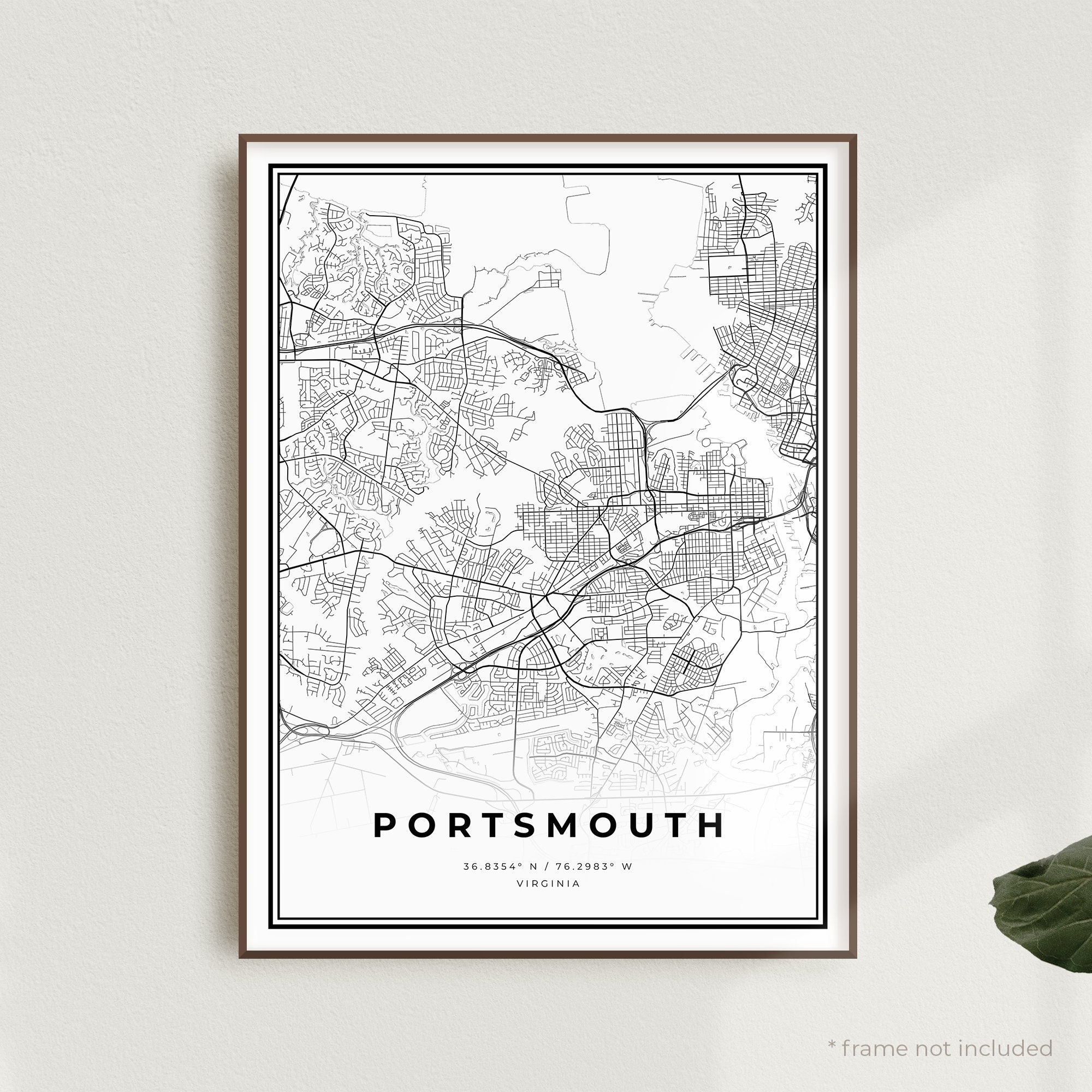 Portsmouth Map Print Portsmouth Street Map Poster Virginia Etsy