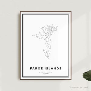Impression de carte des îles Féroé, affiche de carte des rues des îles Féroé, Europe, carte minimaliste moderne, art mural de bureau, cadeau d'anniversaire de pendaison de crémaillère | MW662