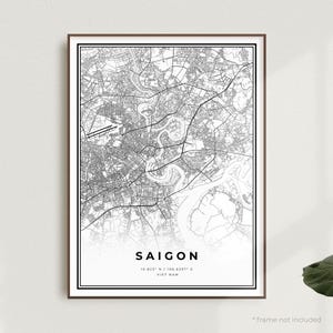 Impression de carte de Saigon, affiche du plan des rues de Saigon, Viet Nam, carte minimaliste moderne, oeuvre d'art murale de bureau, cadeau d'anniversaire de pendaison de crémaillère | MW137