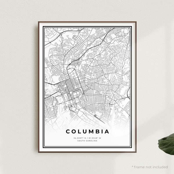 Columbia Map Print, Columbia Street Map Poster, South Carolina, Modern Minimalist Map, Office Wall Art, Housewarming Birthday Gift | MU192