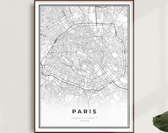 Paris Map Print, Paris Street Map Poster, France, Modern Minimalist Map, Office Wall Art, Housewarming Birthday Gift | MW120
