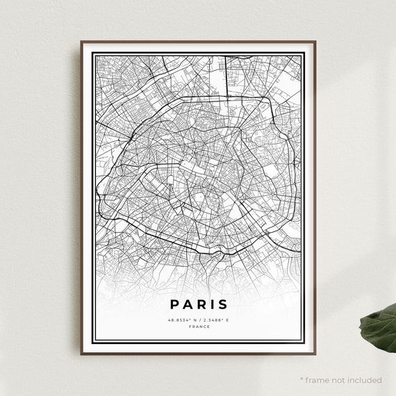 Paris Map Print Paris Street Map Posterfrance Modern | Etsy