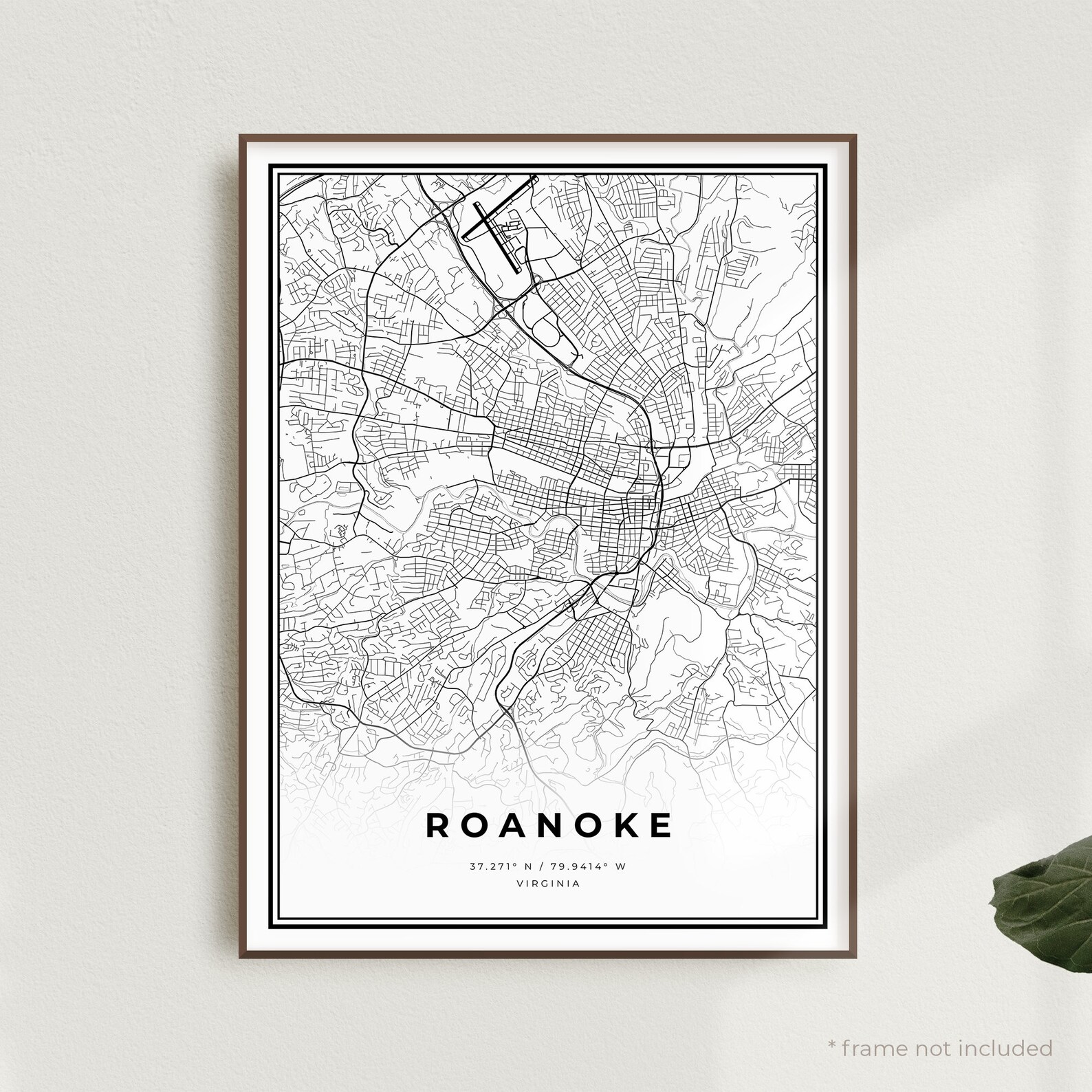 Roanoke Map Print Roanoke Street Map Poster Virginia Modern | Etsy