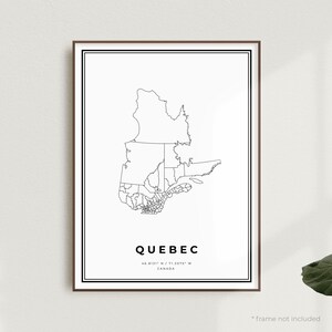 Impression de carte du Québec, affiche de carte des rues du Québec, Canada, carte minimaliste moderne, art mural de bureau, cadeau d'anniversaire de pendaison de crémaillère | MW706