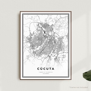 Wydruk mapy Cúcuta, plakat z mapą ulic Cúcuta, Kolumbia, nowoczesna minimalistyczna mapa, sztuka ścienna do biura, prezent urodzinowy na parapetówkę | MW494
