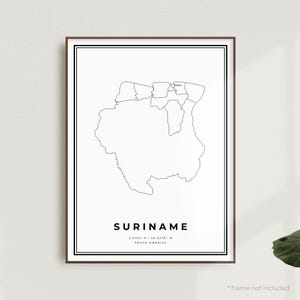 Suriname kaart print, Suriname stratenplan poster, Zuid-Amerika, moderne minimalistische kaart, kantoormuurkunst, housewarming verjaardagscadeau | MW727