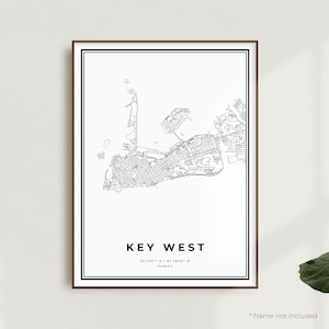Key West kaart print, Key West stratenplan poster, Hawaii, moderne minimalistische kaart, Office Wall Art, housewarming verjaardagscadeau | MU506