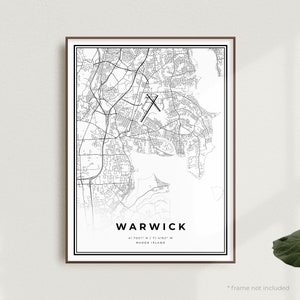 Stampa mappa di Warwick, poster mappa stradale di Warwick, Rhode Island, mappa minimalista moderna, arte murale per ufficio, regalo di compleanno per inaugurazione della casa / MU394