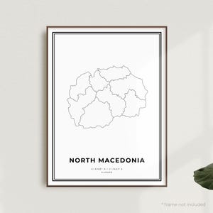 Kaart afdrukken Noord-Macedonië, poster Noord-Macedonië stratenplan, Europa, moderne minimalistische kaart, verjaardagscadeau housewarming | MW645