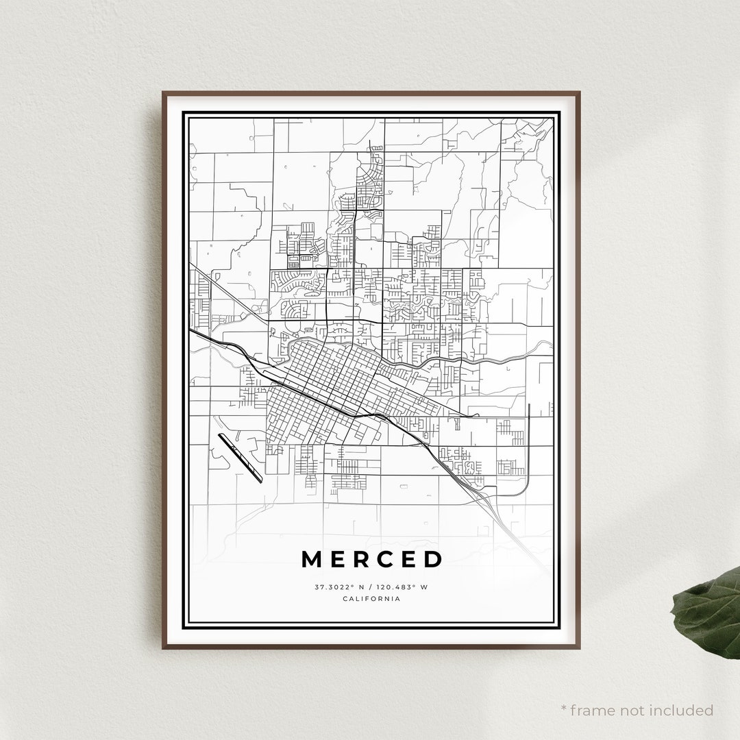 Merced Map Print, Merced Street Map Poster, California, Modern ...