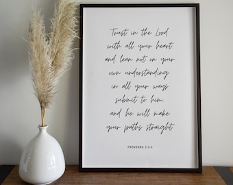 Proverbs 3:5-6 Trust in the Lord with all your heart Quote Print - Bible Verse Wall Art, Christian Scripture Gift, Bible Verse Decor | BB29+