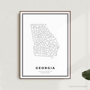Impressão de mapa da Geórgia, pôster de mapa de rua da Geórgia, Estados Unidos, mapa minimalista moderno, arte de parede de escritório, presente de aniversário de inauguração de casa | MU532