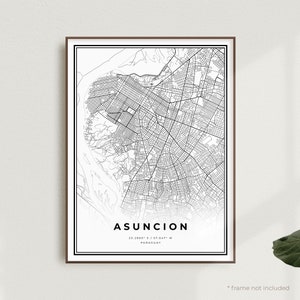 Asuncion-kaartafdruk, Asuncion-stratenkaartposter, Paraguay, moderne minimalistische kaart, kantoormuurkunst, housewarming verjaardagscadeau | MW183