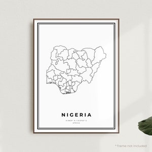Wydruk mapy Nigerii, plakat z mapą ulic Nigerii, Afryka, nowoczesna minimalistyczna mapa, sztuka ścienna do biura, prezent urodzinowy na parapetówkę | MW501