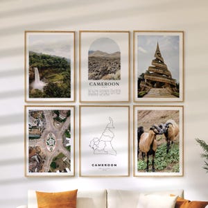 Arte de parede para galeria de Camarões | Conjunto de 6 impressões coloridas, fotos de viagem de Camarões, coleção de pôsteres da África