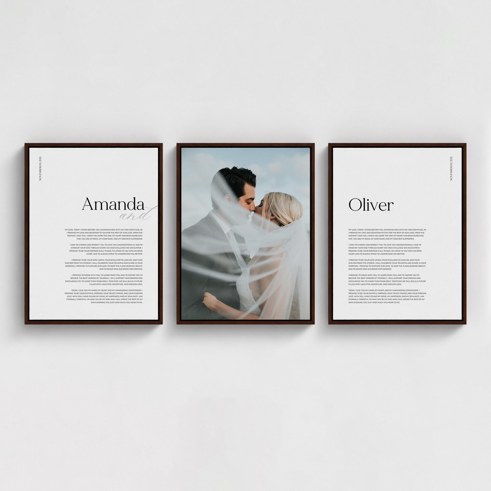 Votos matrimoniales personalizados para él y para ella con foto: juego de 3  lienzos enmarcados / Votos matrimoniales premium, regalo de aniversario de  bodas para pareja - Etsy México, image size:2000x2000