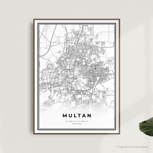 Multan-kaartafdruk, Multan-stratenkaartposter, Pakistan, moderne minimalistische kaart, kantoormuurkunst, housewarming verjaardagscadeau | MW233