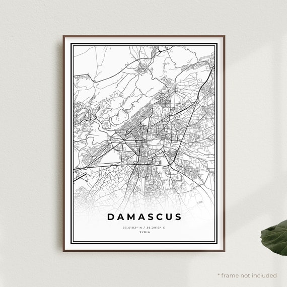 A123v4 Damascus Syria City Map Damascus Map Poster Wall Art Damascus Print Street Map Decor Damascus Map Print Road Map Gift